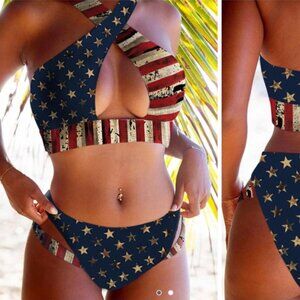 NWT Bellelily Stars and Stripes Patriot Bikini Set‎ Size Small